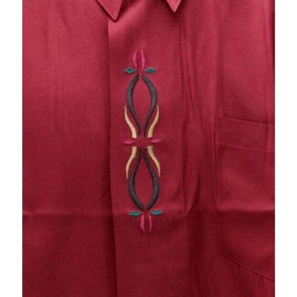 Zoom Focus Collection Mexican Western Embroidered Maroon Shirt Sz Large 16 New - Picture 3 of 14